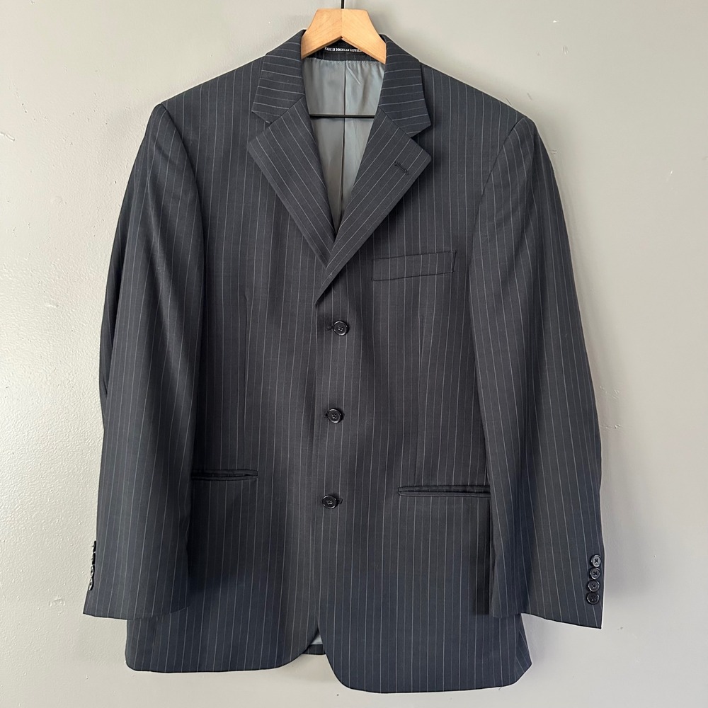 ANDREW FEZZA NAVY BLUE PINSTRIPE WORSTED WOOL SUIT‎ JACKET 40R SINGLE-BREAST
